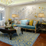 蓝色地中海欧式美式样板间地毯客厅茶几沙发地毯床边手工腈纶地毯