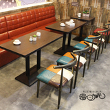 仿实木铁艺餐桌椅牛角椅A字椅 西餐厅咖啡厅桌椅奶茶甜品店餐桌椅