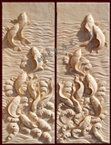 砂岩浮雕鱼背景墙 室内外沙岩壁画 装饰画九鱼图 立体鲤鱼跃龙门