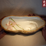 景德镇创意陶瓷鱼缸 古典仿石乌龟缸 手绘荷花水培水仙碗莲花盆