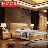 现代中式古典榆木床双人床储物床高箱床厚重款纯实木床1.5/1.8米