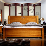 中式全实木床双人床榉木床结婚床1.8米大床雕花床现代实木家具