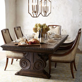 美式长方形大餐桌椅组合会议桌饭办公桌的实木雕花整装大户型家用