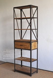 复古抽屉书柜简约现代书架 铁艺创意落地实木简易储物收纳置物架