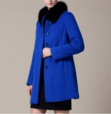 秋冬装专柜正品 蓝色狐狸毛领羊毛大衣E14IC8319a -5999送披肩