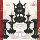 【佛聚缘】台湾高档佛具铜仿古狮头三脚墨绿香炉烛台花瓶五贡套装