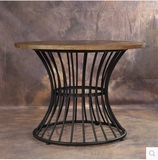 简约美式LOFT餐桌铁艺实木现代餐桌咖啡厅桌 户外休闲新桌子圆形