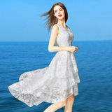 2016夏季新款韩国高档沙滩裙海边度假显瘦修身中长款欧根纱连衣裙