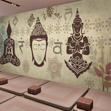 3d立体泰式瑜伽佛像壁画健身房舞蹈室养生馆包厢墙纸泰国手绘壁纸