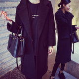 2016新款韩版秋冬长款羊毛呢外套加厚宽松呢大衣黑色气质大码女装