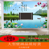 荷花亭子中式风景大型壁画3D山水电视背景墙壁纸现代无缝整张墙布