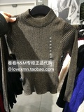 专柜正品代购H&M HM 特价折扣女装亮丝半高领细坑条针织短毛衣