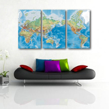 超大世界地图三联挂画中国地图画老板办公室装饰画挂图无框画壁画