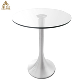 现代圆形钢化玻璃餐桌小型创意简约小圆桌茶几洽谈桌接待会客桌60