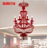现代中式餐厅吊灯红色创意个性茶楼酒店大堂过道灯美式乡村铁艺灯