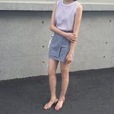 CBOMB/2016夏 棉麻纹理叠位不对称口袋拉链短裙半身裙 女q852