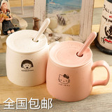 简约可爱机器猫Kitty陶瓷马克杯带盖勺欧式创意牛奶咖啡水杯子