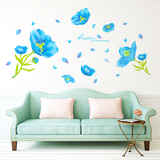 房间装饰创意蝴蝶喇叭花卉墙贴纸卧室沙发背景床头墙贴画蓝色花朵