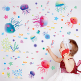 可爱水母墙贴纸卡通儿童房间卫生间海底世界浴室墙贴瓷砖玻璃贴画