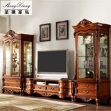 圣橡家私客厅家具 欧式电视柜茶几组合 美式实木电视机柜地柜2米