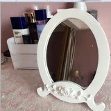 白色雕花化妆镜欧式公主镜折叠梳妆镜台式镜子木镜子包邮
