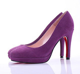定做高贵紫色磨砂真皮单鞋 职业鞋 圆头浅口高跟细跟女鞋 大小码