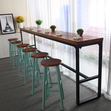 复古星巴克实木吧台桌椅组合铁艺LOFT咖啡厅靠墙长条桌酒吧高脚凳