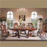 为家居 欧美实木家具 美式新古典 实木雕花餐桌 餐椅 品牌正品