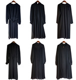 日本制vintage古着复古森女系百褶打来系带黑色雪纺连衣裙孤品