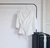韩国韩版2016夏季新款新品气质大V领设计棉质立体版型宫廷袖衬衫