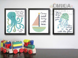 海洋系列帆船八爪鱼海母可爱卡通儿童房必备大海生态挂画套装