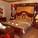 欧式奢华实木床双人床婚床真皮床高箱储物床亮光烤漆金镶玉1.8米