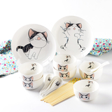 卡通陶瓷骨瓷餐具起司猫套装微波创意韩式儿童盘子家用碗碟勺送筷