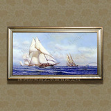 欧式油画手绘风景客厅餐厅玄关帆船海景家居有框装饰一帆风顺FJ98