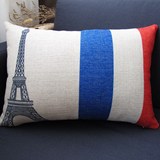 外贸宜家 埃菲尔铁塔法国国旗 创意棉麻腰枕靠枕抱枕汽车沙发靠垫