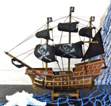 秒杀款地中海风格家居装饰黑帆海盗船模型木质手工艺品男孩房摆件