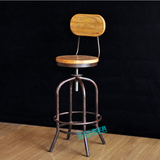美式复古做旧铁艺实木酒吧椅升降家用吧台椅创意餐厅高脚椅高脚凳