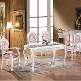 欧式美式橡木实木雕花餐桌椅组合韩式象牙白色长方形餐台餐桌包邮