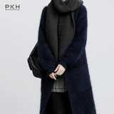 PKH2016秋冬新品 时髦简约高品质进口100%水貂绒毛衣长款外套加厚