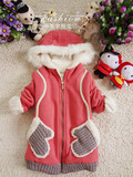 韩版儿童装 女大童外套加绒加厚大卫衣 2013新款秋冬装中长款开衫