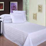 酒店宾馆客房床上用品加密白色纯全棉3CM条纹三公分缎条床笠床单