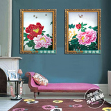 现代二联竖版花卉油画欧美中客厅玄关走道餐厅装饰品墙挂画牡丹花