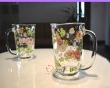韩国原装设计三大独创造型玻璃杯 印花凉水杯 耐热茶杯厚底杯