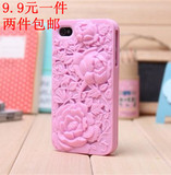 iPhone4硅胶手机套保护壳 4S立体玫瑰iPhone5镂空花朵 雕刻 浮雕