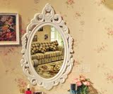 特价欧式田园白色实木雕花化妆镜韩式简约浴室镜壁挂墙饰镜小镜子