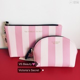 Victoria'ssecret维多利亚的秘密维秘粉色条纹防水PU收纳包化妆包