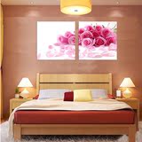 卧室挂画温馨床头画两联画现代无框装饰画浪漫粉玫瑰壁画墙画版画