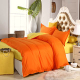床单式床上用品纯色透气学生宿舍被套双拼大版橙色黄色双面四件套