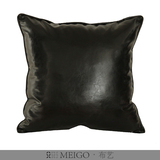 MEIGO布艺 现代大气黑色皮革靠枕靠垫抱枕家居样板房沙发床头