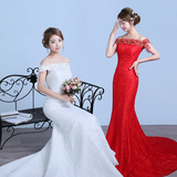 收腰鱼尾婚纱礼服新娘齐地结婚韩式大红色婚纱简约绑带修身婚礼